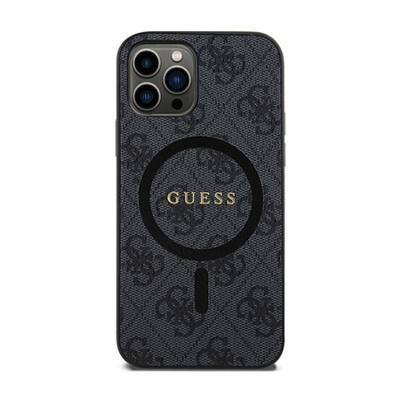 Guess 4G Collection bőr fém logós MagSafe - iPhone 12 / iPhone 12 Pro tok (fekete)