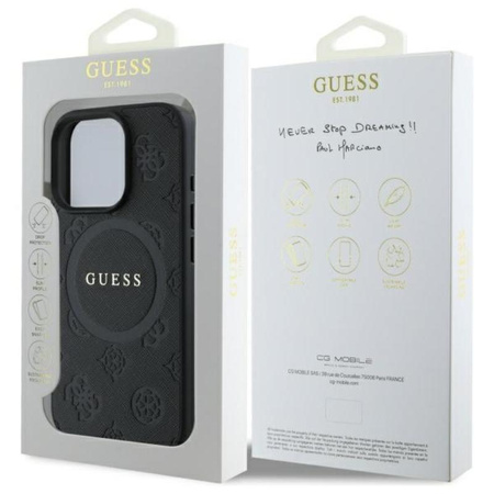 Guess Saffiano Peony Classic Logo MagSafe – Pouzdro pro iPhone 16 Pro Max (černé)