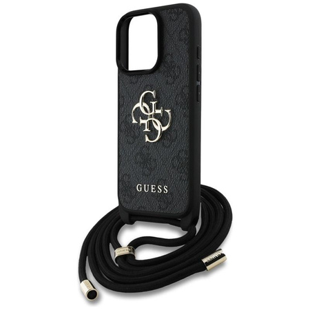 Guess 4G Big Logo Cord Strap Crossbody - étui pour iPhone 16 Pro (noir)
