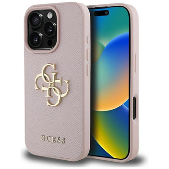 Guess Genarbtes Großes 4G Logo Kleines Klassisches Logo - Tasche für iPhone 16 Pro (rosa)
