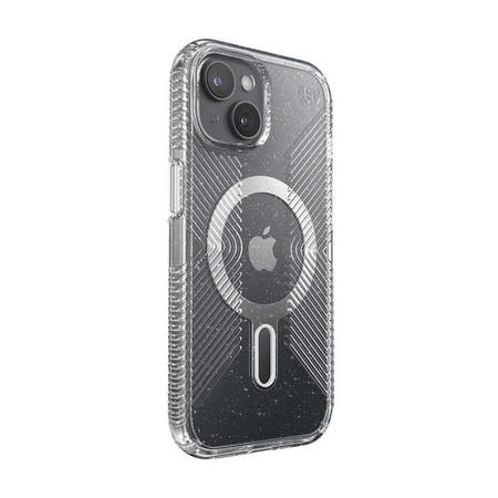 Speck Presidio Lux Grip ClickLock & MagSafe - tok iPhone 16e / iPhone 15 / iPhone 14 / iPhone 13 készülékhez (átlátszó / platina csillogás / króm felület / derű