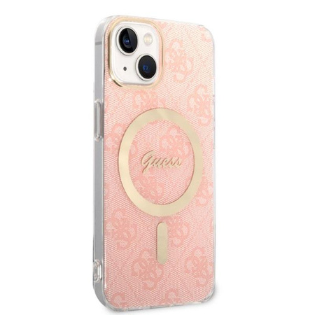 Guess Bundle Pack MagSafe 4G - Étui MagSafe pour iPhone 14 + chargeur (rose/doré)