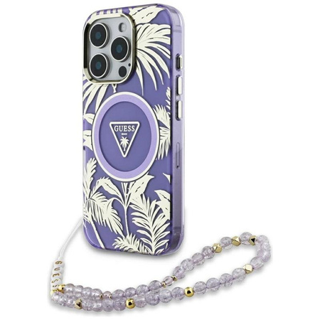 Guess Palm Trees Triangle Pearl Strap MagSafe - Case for iPhone 16 Pro Max (purple)