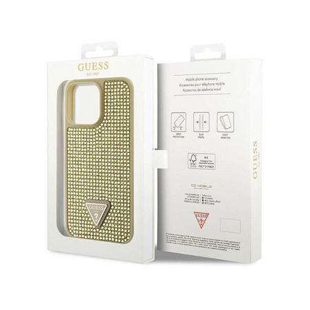 Guess Rhinestone Triangle - Hülle für iPhone 14 Pro Max (Gold)