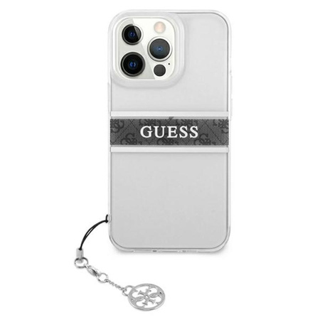 Guess 4G Stripe Grey Charm  - Case for iPhone 13 Pro (Transparent)