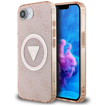 Guess IML Metal Glitter 4G Circle Triangle MagSafe - étui pour iPhone 16e (rose)