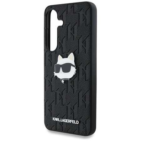 Karl Lagerfeld Leather Monogram Pin Logo Choupette Head - Case for Samsung Galaxy S25 (Black)