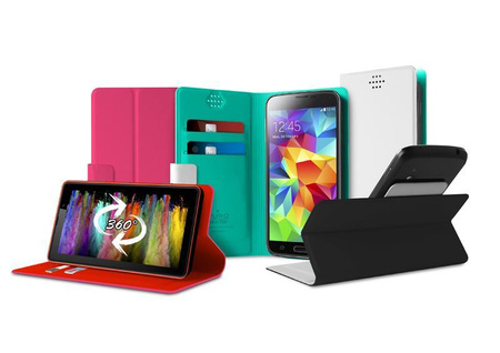 PURO Uniwallet Bi-Color - univerzální 360° otočné pouzdro s přihrádkami na karty, velikost XXL (bílé)