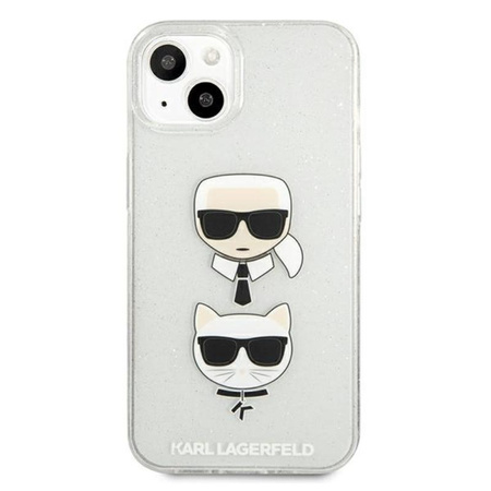 Karl Lagerfeld Glitter Karl & Choupette Head - pouzdro na iPhone 13 (stříbrné)