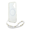 Guess IML Blumen Allover Elektro mit Perle Riemen MagSafe - iPhone 16 Plus Fall (weiß)