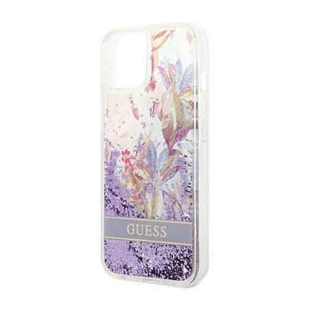 Guess Liquid Glitter Flower - Hülle für iPhone 14 Plus (Lila)