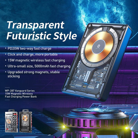 WEKOME WP-287 Vanguard Series - Banque d'énergie à induction 5000 mAh Fast Charging PD 20W MagSafe (Noir)