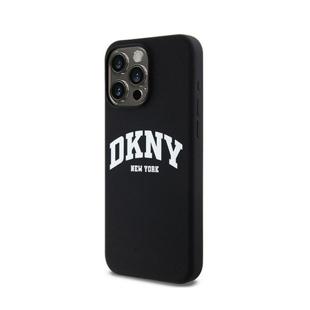 DKNY Liquid Silicone fehér nyomtatott logóval ellátott MagSafe - iPhone 14 Pro Max tok (fekete)