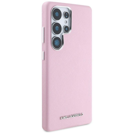Karl Lagerfeld Saffiano Logo métal allongé MagSafe - étui pour Samsung Galaxy S25 Ultra (rose)