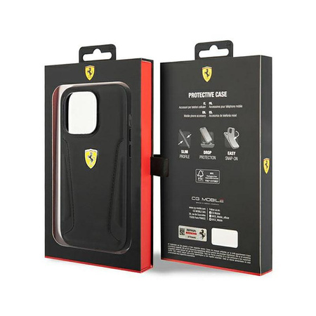Ferrari Leather Stamp Sides - iPhone 14 Pro Max Tasche (Schwarz)