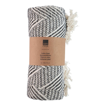 Arti Casa - Coperta in cotone a spina di pesce 130x170 cm (Nero / Bianco)