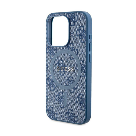 Guess 4G Collection Cuir Logo Métal MagSafe - Étui pour iPhone 14 Pro Max (bleu)