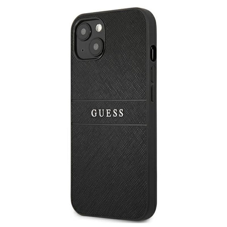 Guess Saffiano Metal Logo Stripes - étui pour iPhone 13 mini (noir)