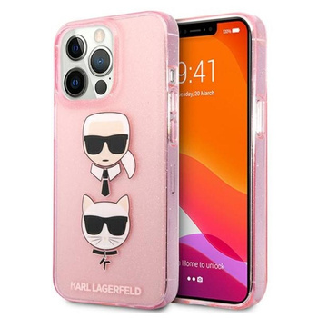 Karl Lagerfeld Glitter Karl & Choupette Head - Case for iPhone 13 Pro (Pink)