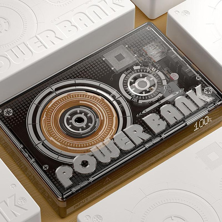 WEKOME WP-331 Vanguard sorozat - Induktív 10000 mAh Super Charging power bank integrált USB-C és Lightning PD 20W + QC 22.5W MagSafe kábel (Fekete / Átlátszó)