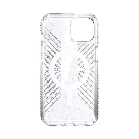 Speck Presidio Perfect-Clear avec paillettes + Grips + MagSafe - Coque pour iPhone 13 avec revêtement MICROBAN (transparent/paillettes platine)