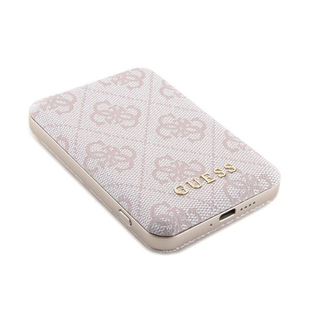 Guess Bundle Pack MagSafe 4G Metal Gold Logo - tok szett + Power Bank 5000mAh MagSafe iPhone 15 Pro (rózsaszín)