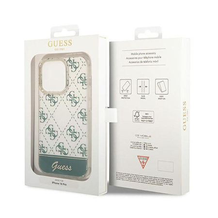 Guess 4G Stripe Script Logo Electroplated Pattern – Etui iPhone 14 Pro (khaki)