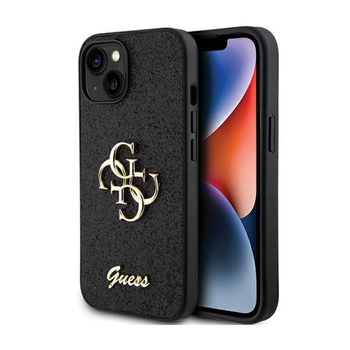 Pouzdro Guess Glitter Script Big 4G - iPhone 15 Plus (černé)