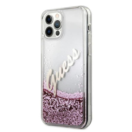 Guess Glitter Vintage Script - iPhone 12 Pro Max Tasche (rosa)