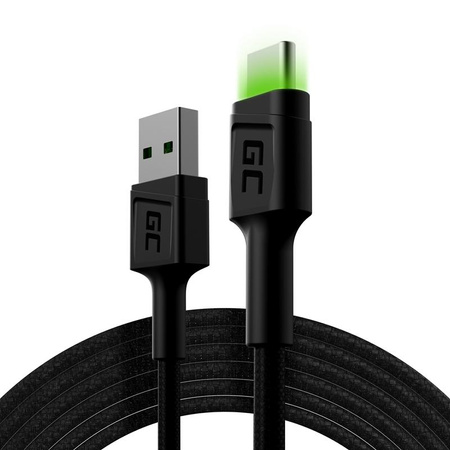 Green Cell Ray - USB kábel - USB-C 200cm zöld LED háttérvilágítással, Ultra Charge gyorstöltés, QC 3.0