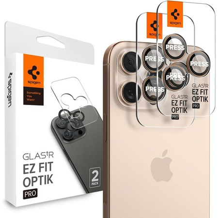 Spigen Optik Pro GLAS.TR EZ Fit Camera Protector 2-Pack - Lens Protector for iPhone 16 Pro / 16 Pro Max (2 pcs) (Desert Titanium)