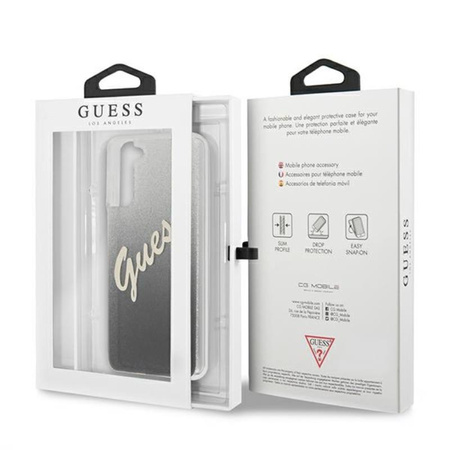 Guess Glitter Gradient Script - pouzdro pro Samsung Galaxy S21 (černé)