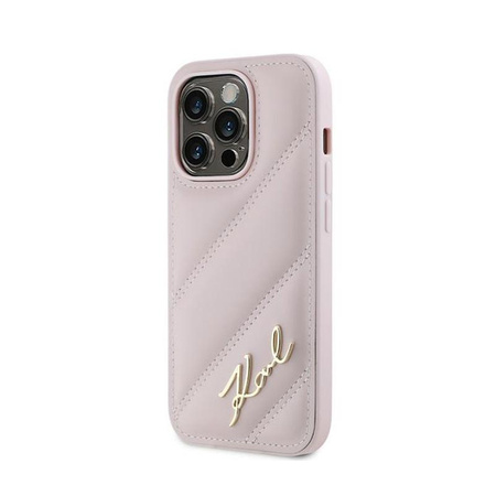 Karl Lagerfeld Diagonal Gesteppte Schrift - iPhone 14 Pro Tasche (rosa)