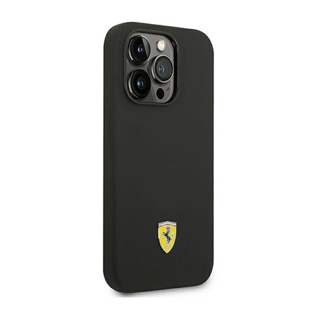 Silikonové kovové logo Ferrari - pouzdro pro iPhone 14 Pro (černé)