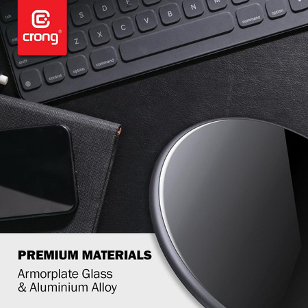 Crong PowerSpot gyors vezeték nélküli töltő - Alumínium Qi 15W USB-C vezeték nélküli töltő edzett üveg bevonattal (ezüst fehér)