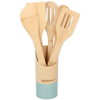 Alpina - Set d'ustensiles de cuisine en bambou 5 pièces. avec support (marine)