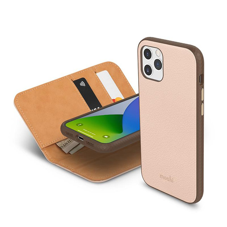 Moshi Overture - iPhone 12 / iPhone 12 Pro flip case + wallet and stand (SnapTo system) (Luna Pink)