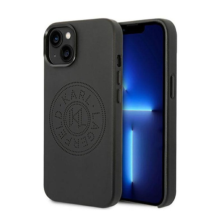 Karl Lagerfeld perforált bőr logós tok - iPhone 14 tok (fekete)