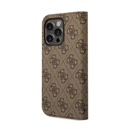Guess 4G Metall Kamera Umriss Booktype Fall - iPhone 14 Pro Fall (braun)