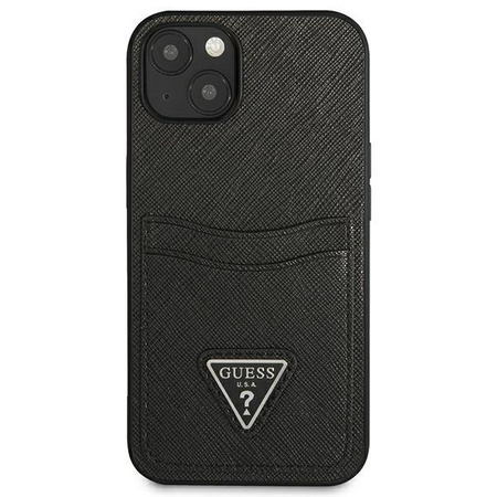 Guess Saffiano Double Card Triangle - kryt pro iPhone 13 mini (černý)