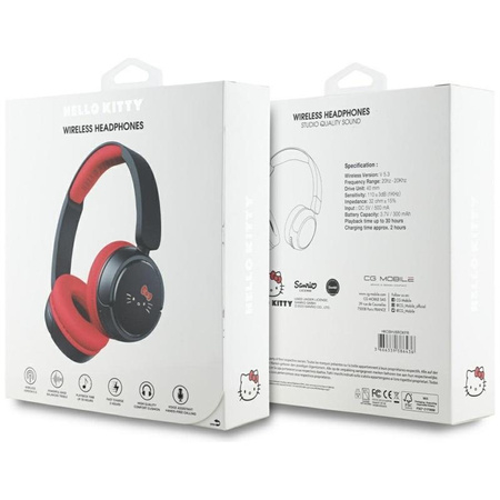 Hello Kitty Face Logo - Wireless Over-Ear Bluetooth Headphones V5.3 (Red)