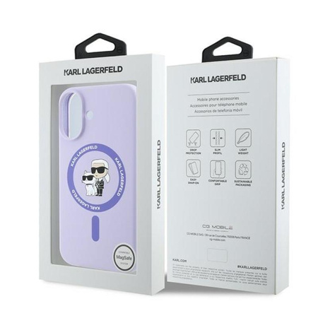Karl Lagerfeld Silicone Karl & Choupette Ring MagSafe – Pouzdro iPhone 16 Plus (fialové)