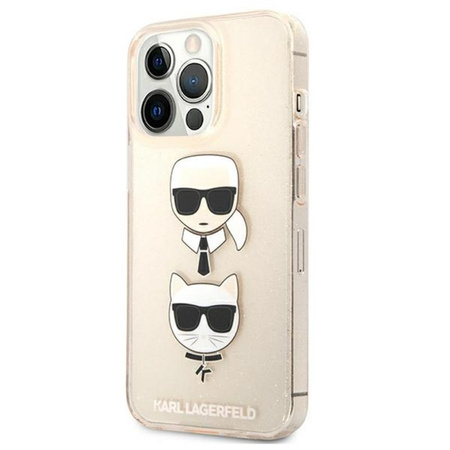 Karl Lagerfeld Glitter Karl & Choupette Head - iPhone 13 Pro Case (Gold)