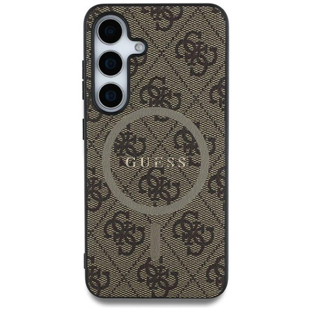 Guess Leder 4G Farbiger Ring Klassisches Logo MagSafe - Tasche für Samsung Galaxy S25 (braun)