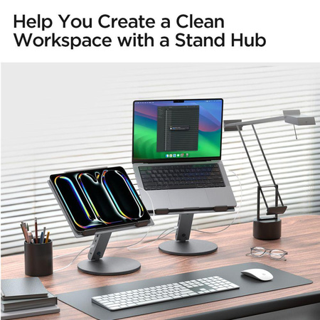 Spigen LD204H Laptop Stand Hub – Stojan na notebook s 6v1 Hubem (Space Grey)