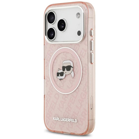 Karl Lagerfeld IML Glitter Karl & Choupette Heads Logo MagSafe - Hülle für iPhone 17 Pro Max (rosa)