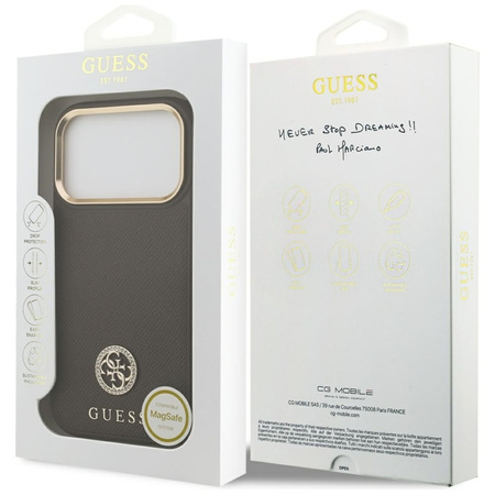 Guess Grained Strass Logo MagSafe - Pouzdro iPhone 17 Pro (hnědý)
