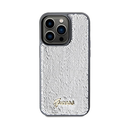 Guess Paillettenschrift Metall - iPhone 14 Pro Max Tasche (Silber)