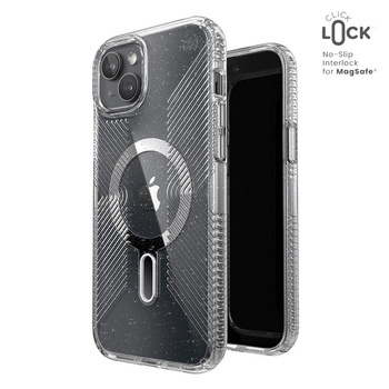 Speck Presidio Lux Grip ClickLock & Magsafe - iPhone 15 Plus Case (Clear / Chrome Finish / Serene Silver)