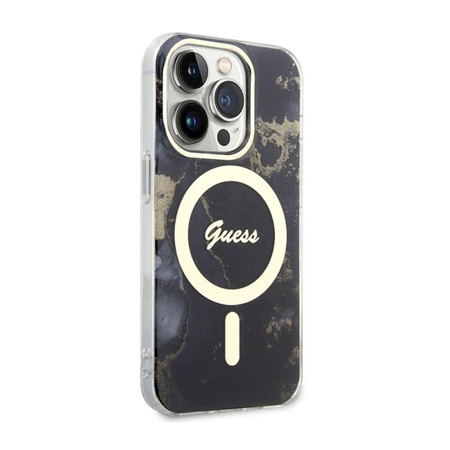 Guess Golden Marble MagSafe - Schutzhülle für iPhone 14 Pro (Schwarz)